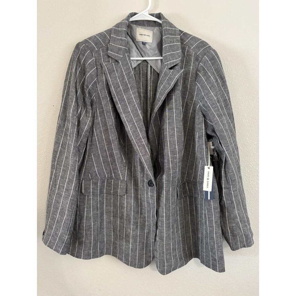 NWT Court & Rowe City Explorer Blazer 16W Black White Pinstripe Linen Blend